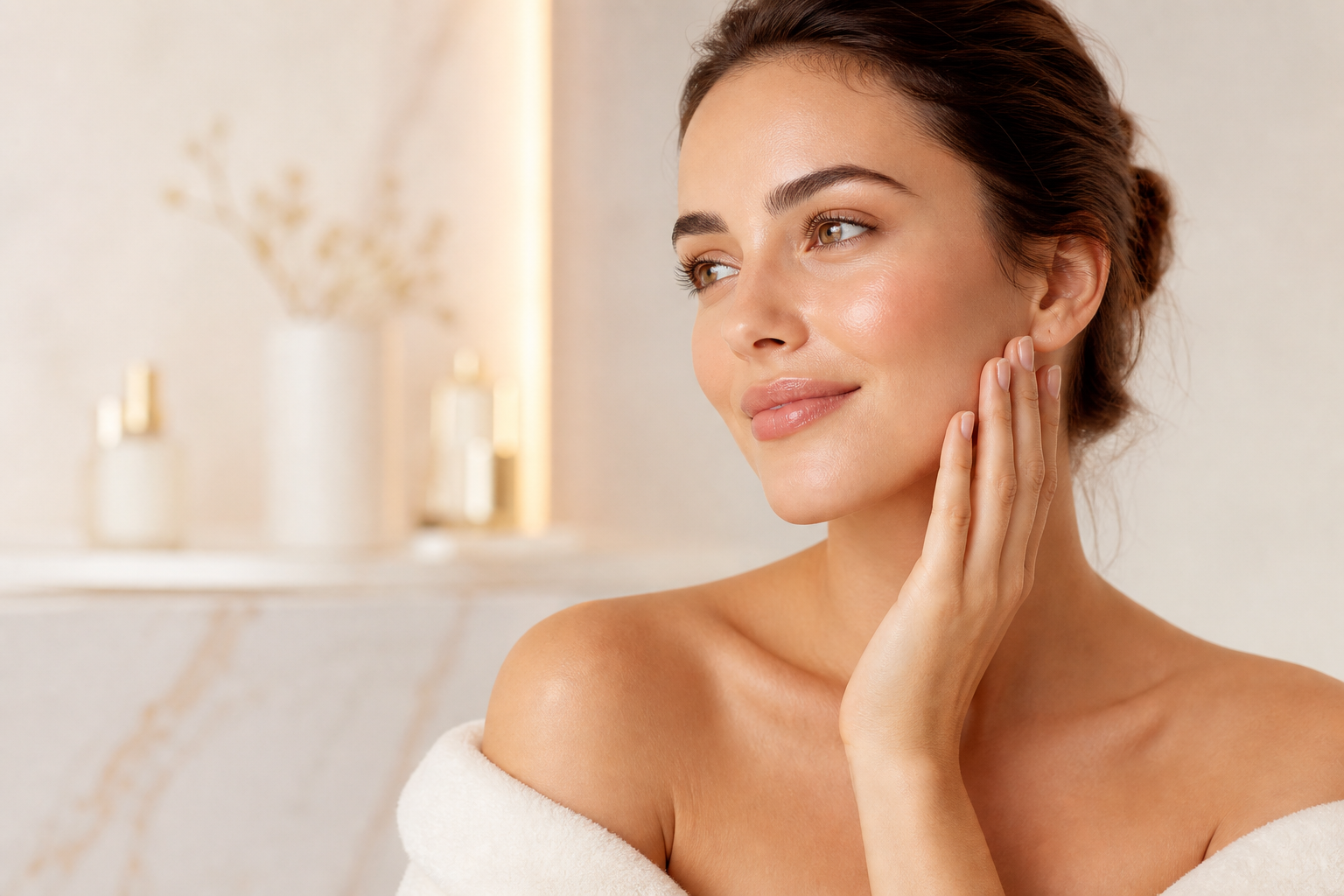 Imagem premium representando pele iluminada e cuidado facial
